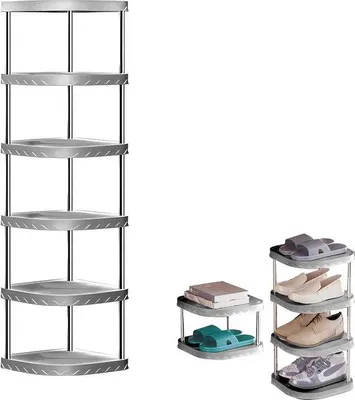 Image de Étagère à chaussures en métal, 6 niveaux, 26 x 26 x 88 cm, gris