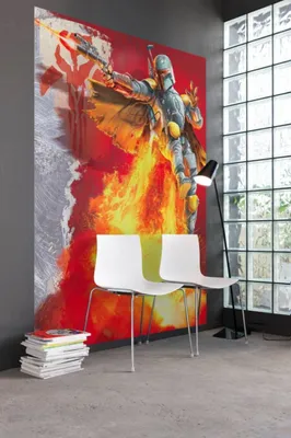 Zdjęcie produktu dla Fototapeta ścienna Komar "Star Wars Boba Fett", czerwony/żółty/szary, 184 x 254 cm; 4-440