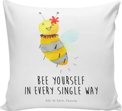 Produktbild von Mr. & Mrs. Panda Zierkissen Biene Blume - Weiß - Geschenk, Sofakissen, Sofa Kissen, kuschelkissen 40x40, Dekokissen, für, Deko