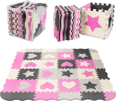 Immagine prodotto di Tappeto puzzle in schiuma / box 36 pezzi grigio/rosa 143 cm x 143 cm x 1 cm