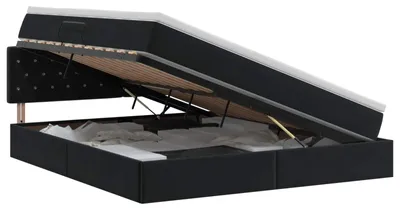 Obrázek produktu pro Postel s úložným prostorem a čelem, černá, 160 x 200 cm, samet