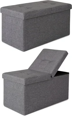 Produktbild von Sitzbank mit Stauraum 76x38x38 cm, Klappdeckel und grauem Leinenbezug, faltbare Aufbewahrungsbox für Wohnzimmer, Kinderzimmer, Flur und Schlafzimmer