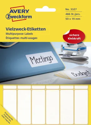 Immagine prodotto di Avery Zweckform® 3327 Etichette universali - 50 x 19 mm, bianco, 486 etichette/27 fogli, permanente