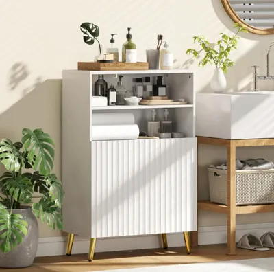 Produktbild von Badezimmerschrank, Kommode für Wohnräume, Soft-Close-Türen, 2 offene Regale