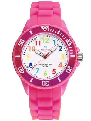 Produktbild von Alienwork Kids Lernuhr Kinderuhr MŠdchen Uhrzeit lernen Rosa Silikon-Armband Mehrfarbig Kinder-Uhr Wasserdicht 5 ATM Zeit Lernen