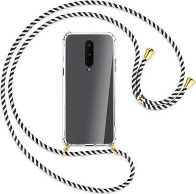 Produktbild von Handykette Backcover-Schutzhülle mit Band (Metall goldfarben) für OnePlus 8 - schwarz/weiß gestreift
