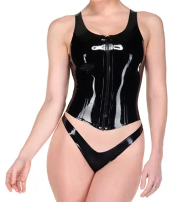 Image de Chemisier en latex pour femmes, fermeture à glissière sur le devant