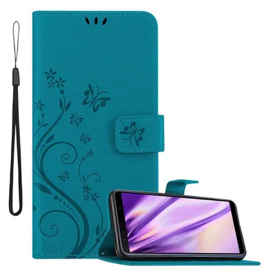 Produktbild von Cadorabo Hülle für Samsung Galaxy A7 2018 Schutz Hülle in Blau Schutzhülle Handy Hülle Etui Case Blumen Flower