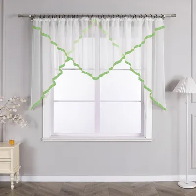 Produktbild von Joyswahl Scheibengardine Kräuselband Voile Gardine mit Satinband transparent modern Vorhang 1 Stück Grün HxB 120x300 cm