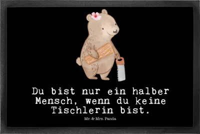 Produktbild von Mr. & Mrs. Panda bodenmatte Tischlerin Herz 50 x 75 cm - Schwarz - Geschenk, Schmutzfangmatte, Fußabtreter, Fussmatte, abstreifer, fußmatte