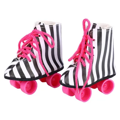 Produktbild von Modische Puppenaccessoires: Rollschuhe für 45 cm große Puppen (schwarz-weiß gestreift)