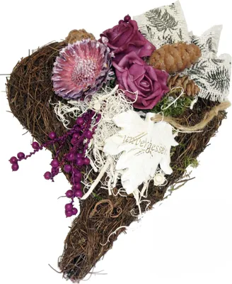 Produktbild von Grabgesteck Rebenherz mit Rose L ca. 25 cm B ca. 19 cm H ca. 14 cm