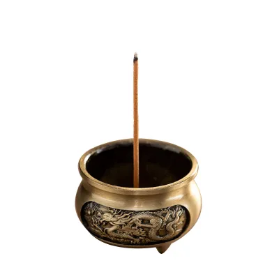 Image de Mini brûleur d'encens tripode sculpté en alliage de cuivre style chinois four d'aromathérapie pour l'intérieur