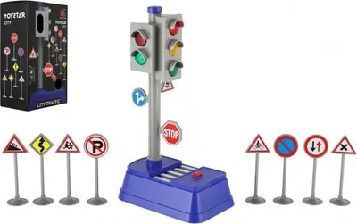 Image de Feu de signalisation avec marqueurs en plastique 14x24cm fonctionnant sur piles avec lumière et son