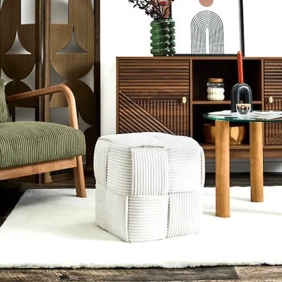 Image de Pouf - HOME DECO FACTORY - Scott - Côtelé - Tresse - Beige
