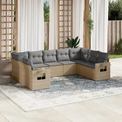 Produktbild von 9-tlg. Garten-Sofagarnitur mit Kissen Beige Poly Rattan 3220598