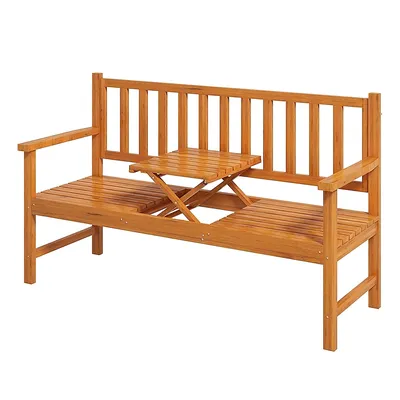 Produktbild von Gartenbank Holz wetterfest – 2-3 Sitzer, Klapptisch, 153x56x91 cm, Hellbraun
