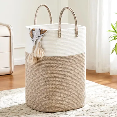 Zdjęcie produktu dla Koszyk na pranie Artfeel, wykonany z plecionego bawełnianego sznurka, pojemność 60 litrów, wszechstronny
