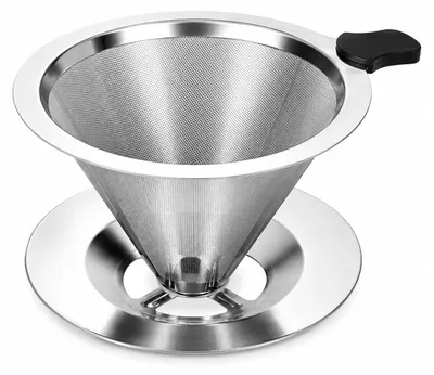 Productafbeelding van RVS koffiefilter - Herbruikbare handfilter zonder papieren filter, met filterhouder - Geschikt voor handgemaakte koffie, kamperen, op kantoor en in de keuken