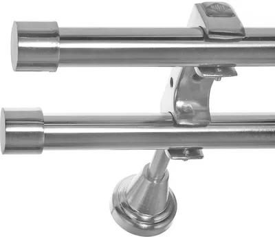 Produktbild von Edelstahl Look Gardinenstange Ø 20mm Wandträger 2-läufig zweiläufig Wandbefestigung Kappe H60 E30E30 RR