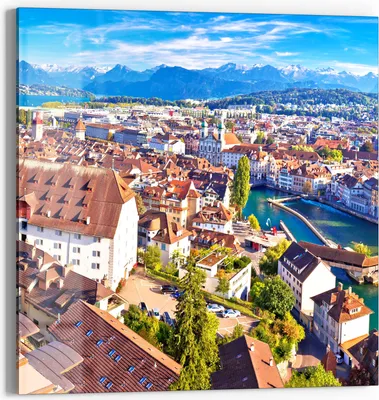 Produktbild von DEQORI Glasbild Echtglas 30x30 cm 'Blick über Luzern' Wandbild Bild modern Deko