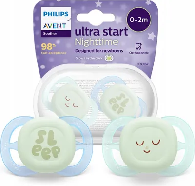 Produktbild von Philips AVENT Schnuller SCF075/18 ultra start für die Nacht, Baby-Schnuller für die Nacht, Kieferorthopädisch, Silikon, Junge/Mädchen