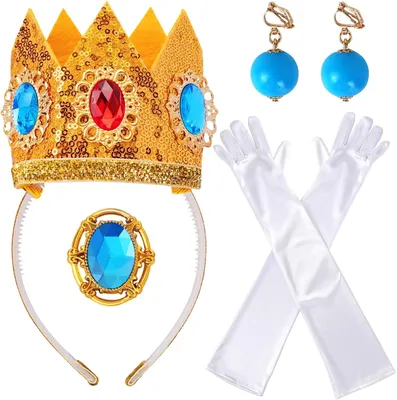 Produktbild von Prinzessinnen Kostüm Zubehör Set, 4-teilig, Krone, Ohrringe, Handschuhe, Brosche, für Karneval