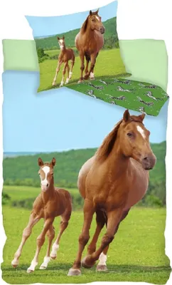 Produktbild von Bettwäsche Set mit Pferd mit Fohlen 2 tlg. 135x200 cm (80x80 cm)