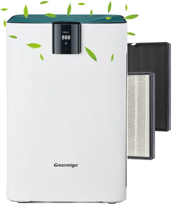Produktbild von Greenmigo Luftreiniger mit 3-in-1 HEPA und Aktivkohlefilter für Wohnung Schlafzimmer,Ionisator Timer,320m3/h,160㎡,Leise Schlafmodus,Luftfilter gegen Staub,Rauch,Gerüche,Allergene,Pollen und Tierhaare