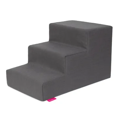 Zdjęcie produktu dla Schodki dla małego pieska kotka - szare -3 stopnie. Schodki dla małych zwierząt pomocne w wchodzeniu. Tkanina Korfu. Wymiary 50x30x30cm