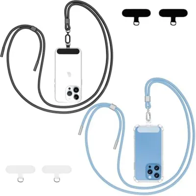 Produktbild von PolkaHome® Universelle Telefonkette – 2 Stück verstellbar mit 4 Pads, 160 cm Nylon, Schwarz