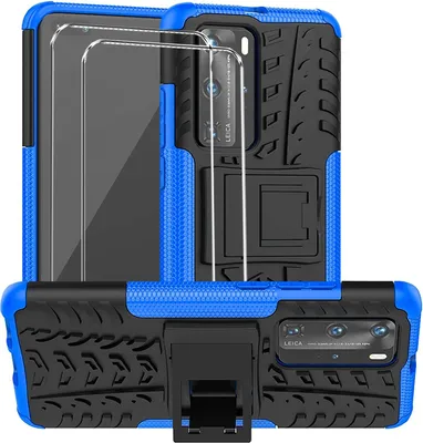 Produktbild von 2in1 Schutz Cover Set für das Huawei P40 besteht aus 2x 9H Glas Folie Display Schutzfolie und 1x Silikon Case Schutzhülle - Hülle in Blau