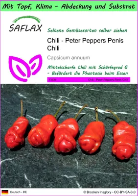 Produktbild von SAFLAX Garden to go - Chili - Peter Peppers Penis Chili - Capsicum annuum - 10 Samen - Mit Topf, Klima - Deckel und Anzuchtsubstrat