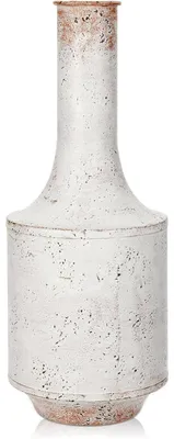 Productafbeelding van Grote vintage metalen bloemenvaas, wit, 38,5 cm, shabby chic, landelijk