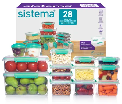 Produktbild von Sistema KLIP IT Vorratsdosen | Luftdichte und stapelbare Frischhaltedosen mit Deckel | Pausenbrotdosen und Snackdosen | BPA-frei | 28 Teile (14 Dosen und Deckel)