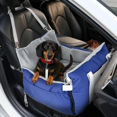 Image de Siège auto pour chien et cage de transport pour petits chiens, bleu, 3-en-1, extensible, lavable, jusqu'à 15 kg