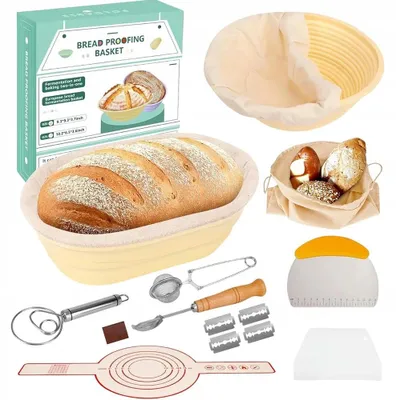 Immagine prodotto di Set per la panificazione - Set di utensili da forno - Cestini per lievitazione - Rivestimento in lino - Spatola per impasto - Matterello - Tappetino da forno - Più di 12 pezzi