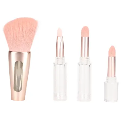 Image de Pinceau de maquillage 4 en 1, sobre, élégant, facile à transporter, manche transparent, pinceau pour ombre à paupières, blush et estompeur (doré)