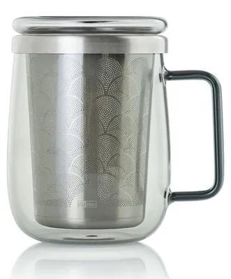 Productafbeelding van AdHoc TK63 Theeglas met handvat YUNA, 560 ml | Premium theekop van borosilicaatglas met fijnmazig roestvrijstalen filter | Handgeblazen uniek ontwerp in Scandinavische stijl