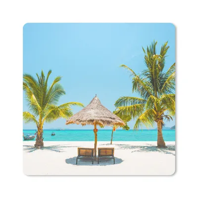 Produktbild von MuchoWow® Mauspad Mousepad Strand - Sonnenschirm - Palme 30x30 cm - Mousepads - Maus Mat - Pad - Mausunterlage - Gaming