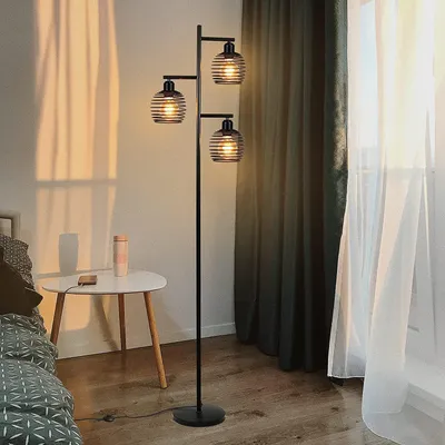 Image de ZMH Lampadaire Salon Lampadaire Vintage - Rétro Douille E27 Lampe à poser en métal 3 Flammes Max. 25W Noir industriel Lampe à poser