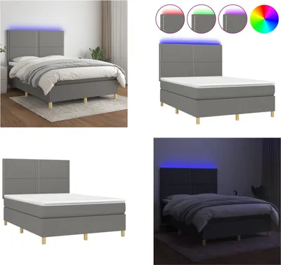 Produktbild von vidaXL Boxspringbett mit Matratze & LED Dunkelgrau 140x190 cm Stoff - Boxspringbett - Boxspringbetten - Bett - Schlafzimmermöbel