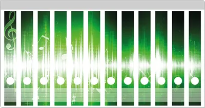 Produktbild von Wallario Ordnerrücken Sticker, selbstklebend für schmale Ordner, 12 Stück, Motiv Grüne Noten der Musik