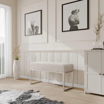 Produktbild von Moder Moderne gepolsterte Sitzbank mit stabilem Metallgestell - ideal für Flur, Schlafzimmer, Wohnzimmer oder Ankleidezimmer. CHROM/ARENA Moder Moderne gepolsterte Sitzbank mit stabilem Metallgestell – ideal für Flur, Schlafzimmer, Wohnzimmer oder Ankleidezimmer. 100 CM