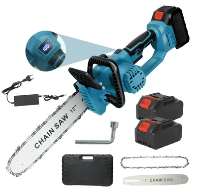 Immagine prodotto di Troncatrice a catena elettrica, batteria da 21V, motore da 20000 giri/min, colore blu, lunghezza lama di 30,48 cm