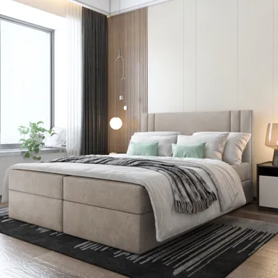 Produktbild von Bett Boxspringbett BEST, Mit Topper T25 und Bettkästen - Doppelbett, Stauraum, Schlafzimmer, Polsterbett, Bettgestell (160x200, Beige - ITAKA 46)
