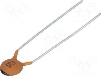Produktbild von Kondensator: Keramik; 39pF; 100V; C0G; ±10%; THT; 5mm CC-39/100 Keramikkondensatoren THT 100V