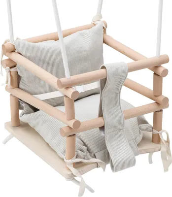 Produktbild von Faziango Schaukeln für Kinder Kinderschaukel mit Kissen Kleinkindschaukel Babywippe Verandaschaukel Babyschaukel Holzschaukel Kissen, beige