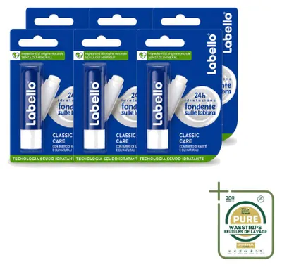 Productafbeelding van 6 x Labello Classic Care lippenbalsem - Verzorgend & beschermend - 5,5 ml - Voordeelverpakking - 6 stuks