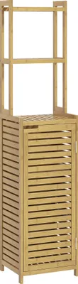 Produktbild von HOMCOM Badezimmerschrank aus Bambus Badschrank mit Schrankfach, Toilettenschrank mit 3 Offen Fächern, Kippschutz, für Bad, Naturholz, 38,5 x 33 x 170 cm